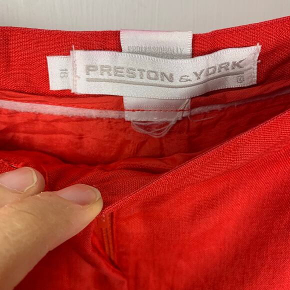 Preston & York Bright Red 100% Linen High Rise Pleated Cuffed Trousers - Size 16 - Picture 4 of 7